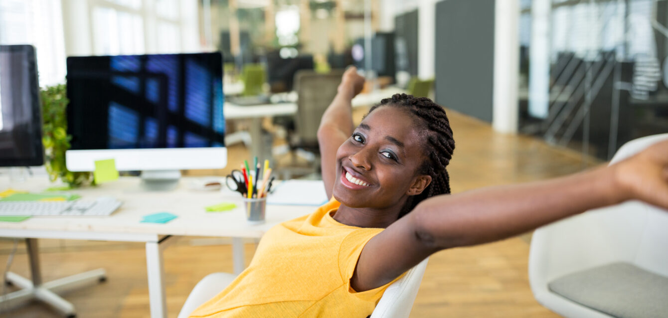 Female graphic designer in cheerful mood Female graphic designer in cheerful mood
